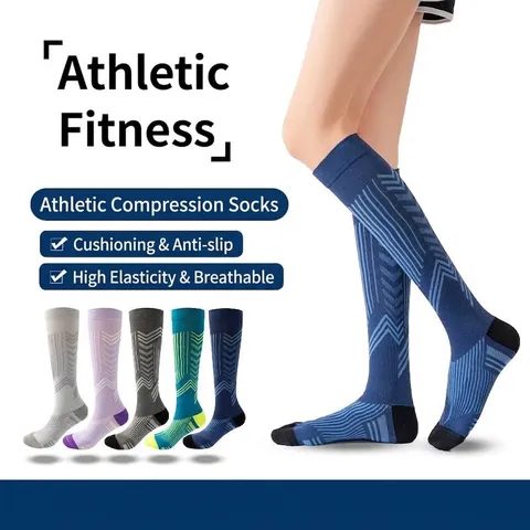 Professional Sports Compression Socks High Tube Calf Socks For Running Cycling Fitness Arrow Stripe Pattern Calf Sleeves