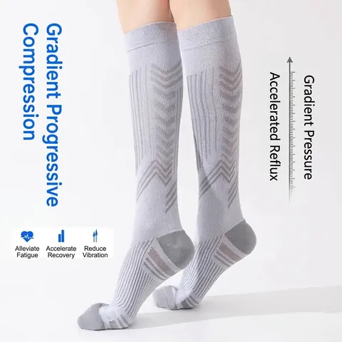 Professional Sports Compression Socks High Tube Calf Socks For Running Cycling Fitness Arrow Stripe Pattern Calf Sleeves