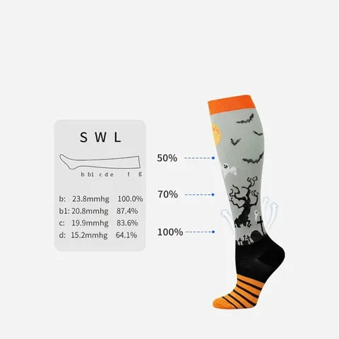 Chaussettes de Compression Halloween Motif Citrouille Squelette Drôle Haute Running Sport Bas pour Hommes Femmes