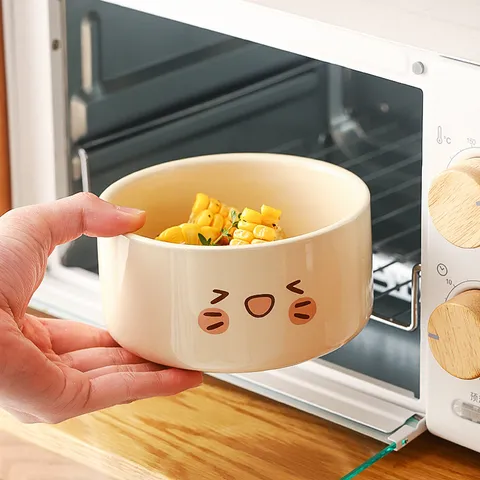 Cartoon Bear Ceramic Fresh-keeping Bowl With Airtight Lid Microwave Safe Bento Box Cute Office Lunch Container Portable Food Storage Bowl