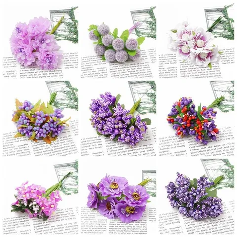 Estambres de Flores Artificiales Moradas Bayas de Espuma para DIY Horquillas Hechas a Mano Accesorios para el Cabello Materiales de Artesanía