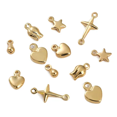 Ciondoli in Lega Riempiti d'Oro 14K a Forma di Stella Cuore Croce Rosa Goccia d'Acqua per Fai da Te Collana Braccialetto Gioielli
