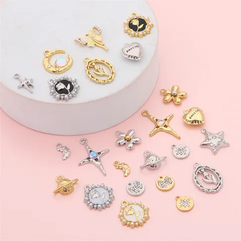 Vintage Alloy Planet Heart Star Flower Pendant Charms Gold Silver Electroplated DIY Jewelry Making Supplies For Necklace Earring Bracelet