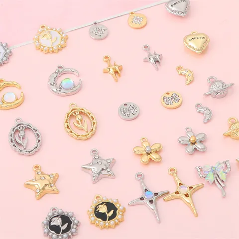Vintage Alloy Planet Heart Star Flower Pendant Charms Gold Silver Electroplated DIY Jewelry Making Supplies For Necklace Earring Bracelet