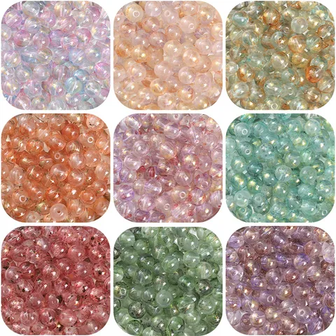 Perles en Verre Teinture à l'Encre Feuille d'Or Rondes Intercalaires pour DIY Création Bijoux Collier Bracelet Accessoires 8mm 10mm