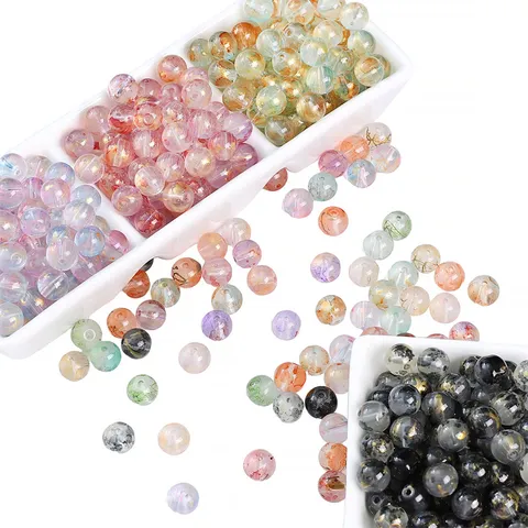 Perles en Verre Teinture à l'Encre Feuille d'Or Rondes Intercalaires pour DIY Création Bijoux Collier Bracelet Accessoires 8mm 10mm