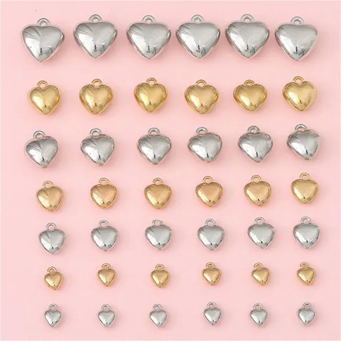 Heart Shape Pendants DIY Electroplated Plastic Charms Gold Silver Color Beads For Earring Necklace Jewelry Making Accessories