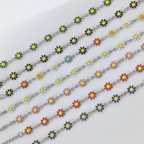 Bracciale a Margherite in Acciaio Inossidabile Smaltato Multicolore Catena a Fiori Doppia Faccia Gioielli di Moda per Donna Regalo da Viaggio