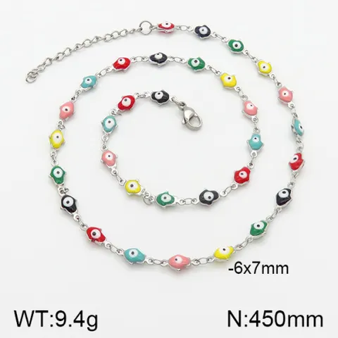 Collana in Acciaio Inossidabile con Mano di Fatima e Malocchio per Donna Ciondolo in Smalto Oro Argento Gioielli Regalo