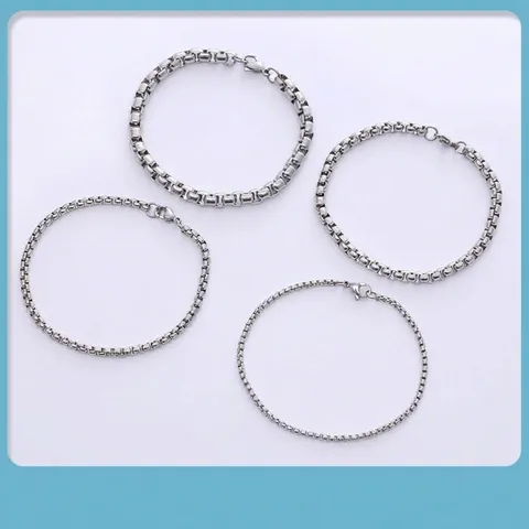 Collana Bracciale in Catena Veneziana in Acciaio al Titanio Minimalista Con Catena di Estensione Gioielli Catena a Maglie Quadrate Unisex Argento