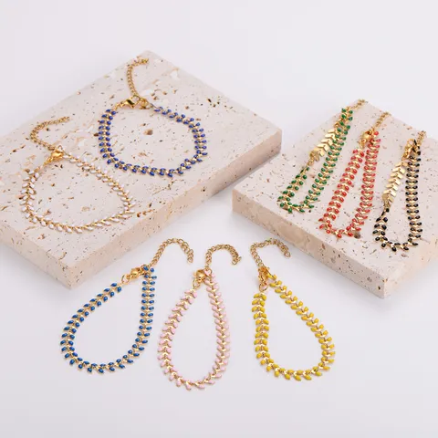 Collana Bracciale a Catena Lisca di Pesce in Acciaio Inossidabile Smalto Multicolore Gioielli Geometrici di Moda Unisex