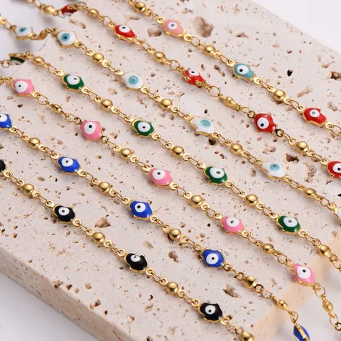Collana in Acciaio Inossidabile Mano di Fatima Malocchio per Donna Oro Argento Smalto Colorato Choker Gioielli