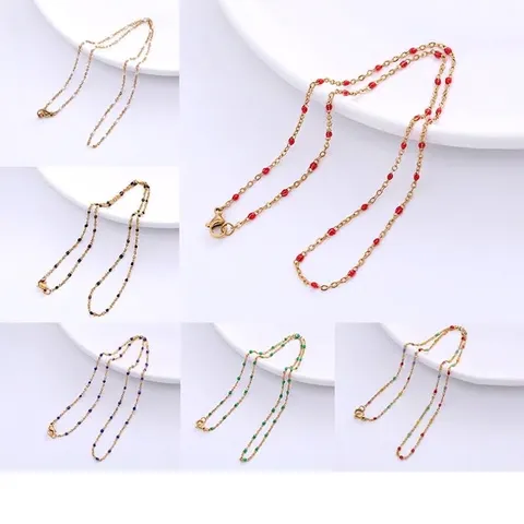 Collana in Acciaio Inossidabile con Perline di Smalto Colorato Stile Bohémien per Donna Stile Dopamina Catena a Maglie Girocollo Gioielli Regalo