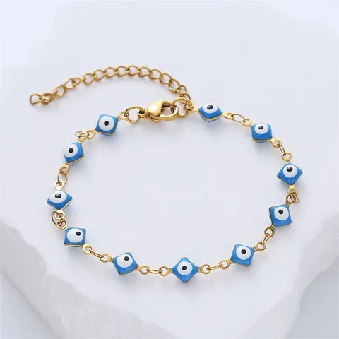Turkish Evil Eye Stainless Steel Bracelet Drip Oil Colorful Geometric Nazar Amulet Protection Chain Link Bracelet For Women Men