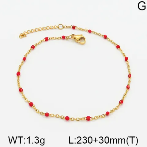 Stainless Steel Enamel Bead Cross Chain Anklet For Women Gold Plated Multicolor Drip Oil Adjustable Beach Foot Jewelry Gift
