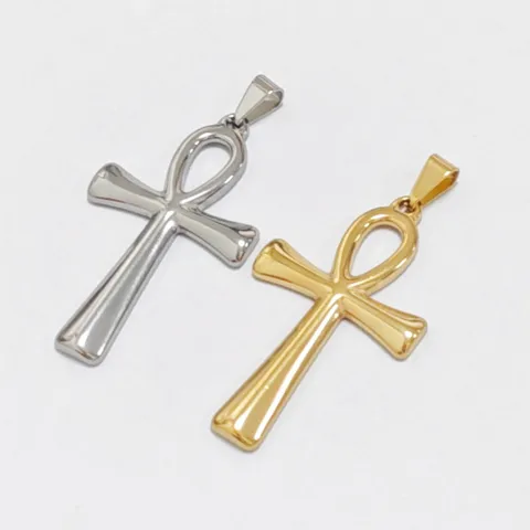 Collana con Ciondolo a Croce Ankh in Acciaio Inossidabile Simbolo Egiziano Vintage Chiave della Vita Ciondolo Retro Hip Hop
