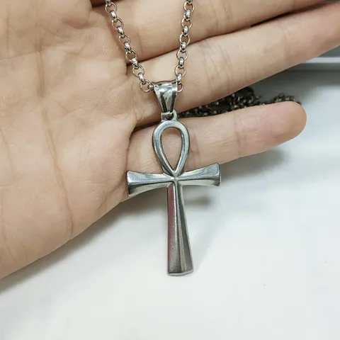 Collana con Ciondolo a Croce Ankh in Acciaio Inossidabile Simbolo Egiziano Vintage Chiave della Vita Ciondolo Retro Hip Hop