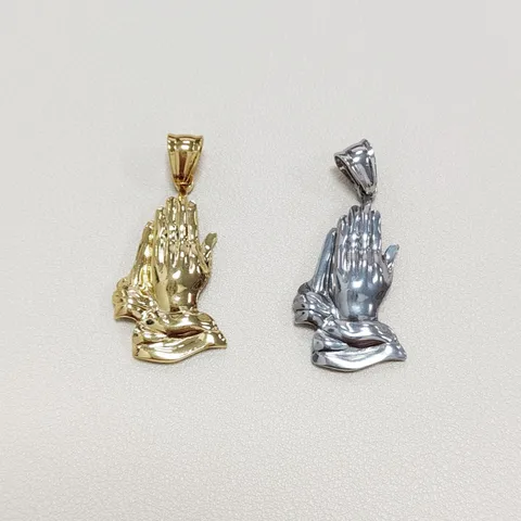 Stainless Steel Praying Hands Pendant Necklace Religious Peace Symbol Clasped Hands Charm For Men Women Everyday Jewelry