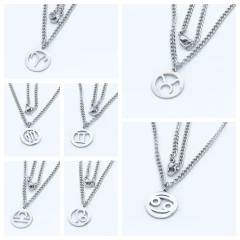 Stainless Steel Twelve Zodiac Sign Round Hollow Pendant Necklace For Women Men Constellation Astrology Astrology Jewelry