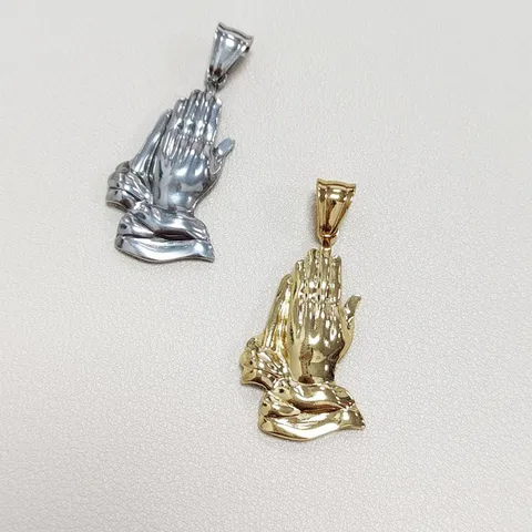 Stainless Steel Praying Hands Pendant Necklace Religious Peace Symbol Clasped Hands Charm For Men Women Everyday Jewelry