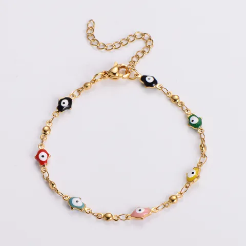 Bracciale Mano di Fatima Malocchio in Acciaio Inossidabile per Donna Colorato Olio a Goccia Placcato Oro Catena Regolabile Gioielli di Moda