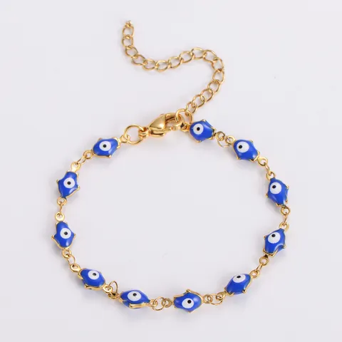 Bracciale in Acciaio Inossidabile Mano di Fatima Malocchio Smaltato Colorato Oro Catena Regolabile Gioielli per Donna