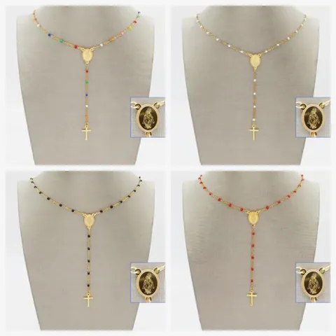 Collana a Croce Religiosa in Acciaio Inossidabile per Donna Uomo Oro Argento Medaglia della Vergine Maria Ciondolo con Perline di Olio Gioielli