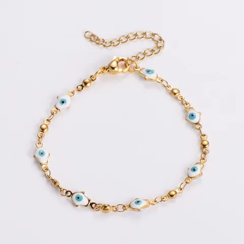 Bracciale Mano di Fatima Malocchio in Acciaio Inossidabile per Donna Colorato Olio a Goccia Placcato Oro Catena Regolabile Gioielli di Moda