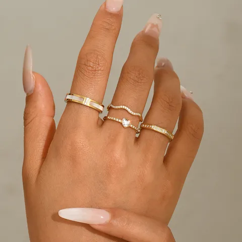 Anello in Acciaio Inossidabile con Strass Minimalista da Donna Stile Coreano Placcato Oro Cuore Geometrico Onda Anello Aperto