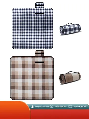 Waterdichte Opvouwbare Picknickmat Draagbare Outdoor Campingdeken Met Handvat Zacht Flanel Vochtbestendig Ruit Houndstooth Strandmat