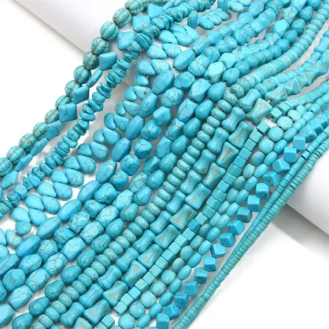 Perles en Pierre de Turquoise Bleue Multi-Formes Synthétiques Perles Amples Percées pour Création de Bijoux DIY Matériel pour Bracelet Collier