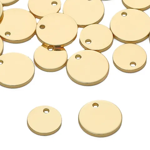Polished Copper Round Disc Pendant Charms For DIY Necklace Bracelet Making Gold Plated Metal Tag Findings Supplies