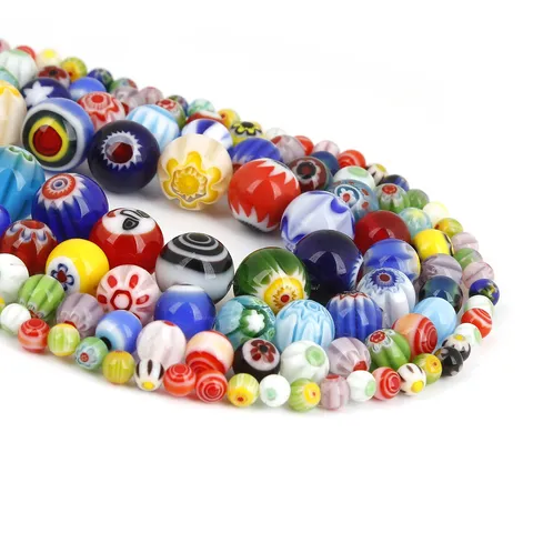 Handmade Millefiori Glass Beads Floral Pattern Round Heart Square Loose Beads For DIY Jewelry Making Necklace Bracelet Earrings Accessories