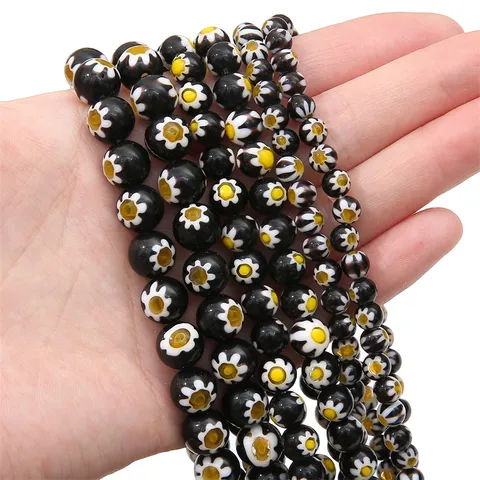 Handmade Millefiori Glass Beads Floral Pattern Round Heart Square Loose Beads For DIY Jewelry Making Necklace Bracelet Earrings Accessories