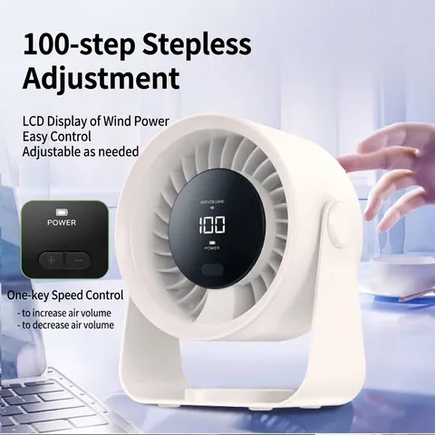 Modern Plastic Air Circulation Fan Stepless Speed LED Digital Display Desktop Wall Mount Rechargeable Cooling Fan For Office Camping