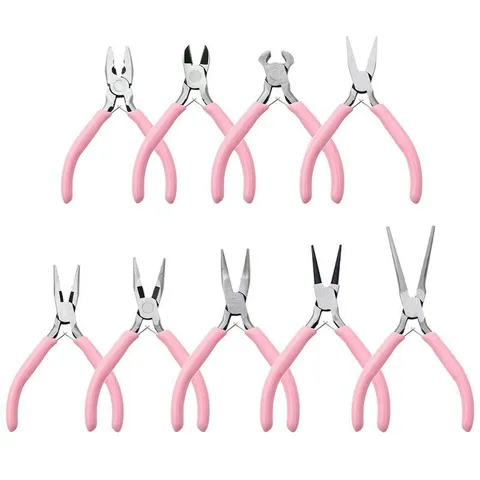 Mini Jewelry Pliers Tool Set For DIY Handmade Beading Wire Wrapping Carbon Steel Needle Round Nose Diagonal Pliers Pinking Handle