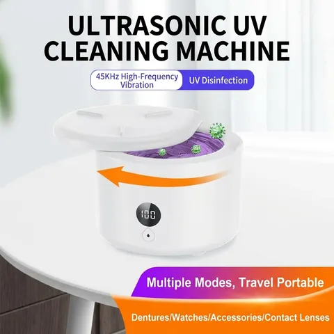 Portable Ultrasonic Denture Cleaner For Retainers Braces High Frequency Professional Stainless Steel Cleaning Machine Home Care