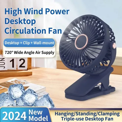 Ventilatore a Clip USB Portatile SL616 Rotazione a 720 Gradi Ricaricabile 3 Velocità Silenzioso per Scrivania Montaggio a Parete Mini Ventilatore