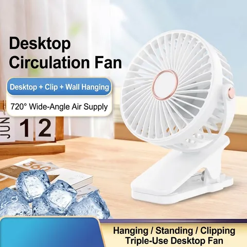 Ventilatore a Clip USB Portatile SL616 Rotazione a 720 Gradi Ricaricabile 3 Velocità Silenzioso per Scrivania Montaggio a Parete Mini Ventilatore