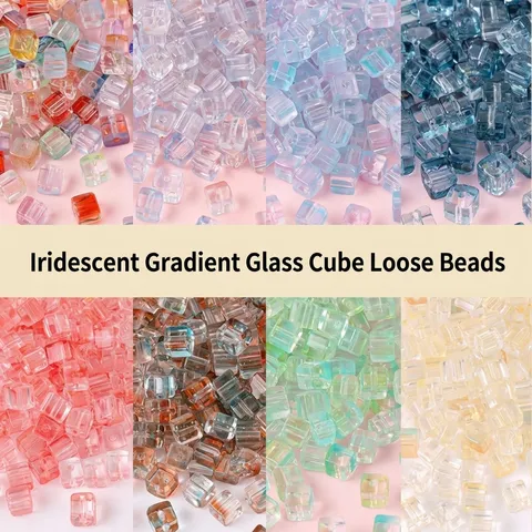 Perles en Verre Cubiques Dégradées Givré Perles Carrées Sucre Fantôme pour Fabrication de Bijoux DIY Collier Artisanat