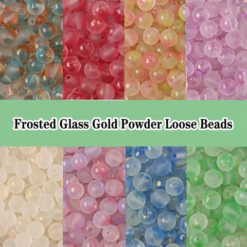Frosted Glass Beads With Gold Dust And Bubbles Jelly Double Color Round Loose Spacer Beads For DIY Jewelry Making Crafts