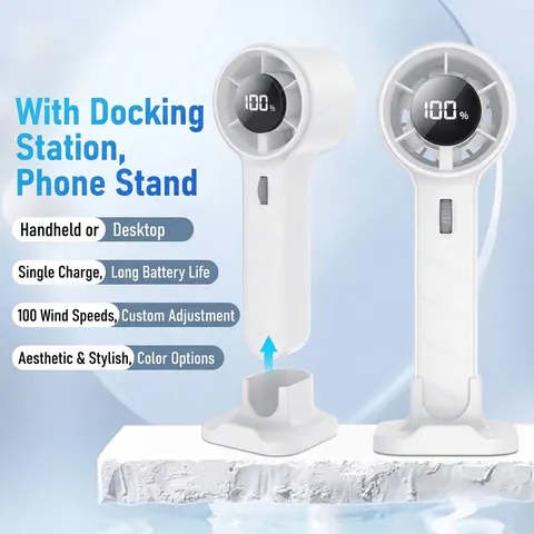 Mini Handheld Fan Portable USB Rechargeable Desk Fan With Digital LED Power Display Adjustable Silent Cooling Fan For Travel Office Student Office Summer Cooler