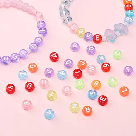 Acrylic Alphabet Beads Flat Round Colorful Printed Letter Beads For DIY Bracelet Necklace Making Jewelry Findings