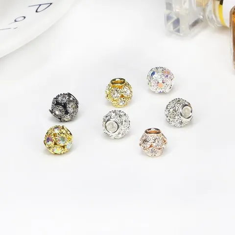 Hollow Rhinestone Round Spacer Metal Beads 4 Pieces Pack For DIY Bracelet Necklace Jewelry Making Accessories Findings
