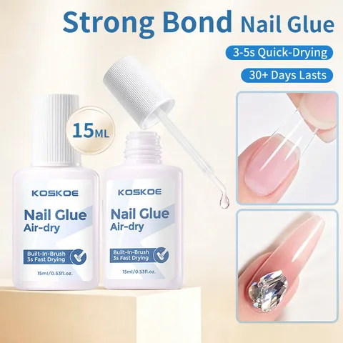 KOSKOE 15ml Luchtdrogende Nagellijm Voor Press On Nails Sneldrogend Langdurige Lijm Met Borstel En Remover