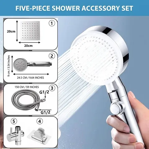 Stainless Steel Square Rainfall Shower Set With 5 Function Handheld Spray Concealed Wall Mount Bathroom Shower Head System