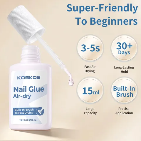 KOSKOE 15ml Luchtdrogende Nagellijm Voor Press On Nails Sneldrogend Langdurige Lijm Met Borstel En Remover