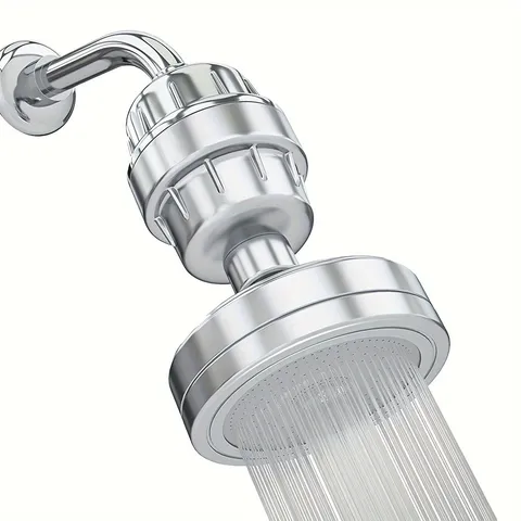 Juego de Cabezal de Ducha de Alta Presión Plateado Moderno Filtro de Múltiples Etapas de Aluminio Espacial para Baño