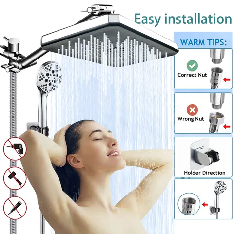 High Pressure Shower Head Set With 11 Inch Rainfall Head And 8 Settings Handheld Spray Chrome Shower Set For Bathroom