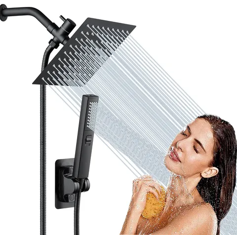Stainless Steel Rainfall Shower Head Set High Pressure Square Shower Combo With Handheld Spray Concealed Bathroom System